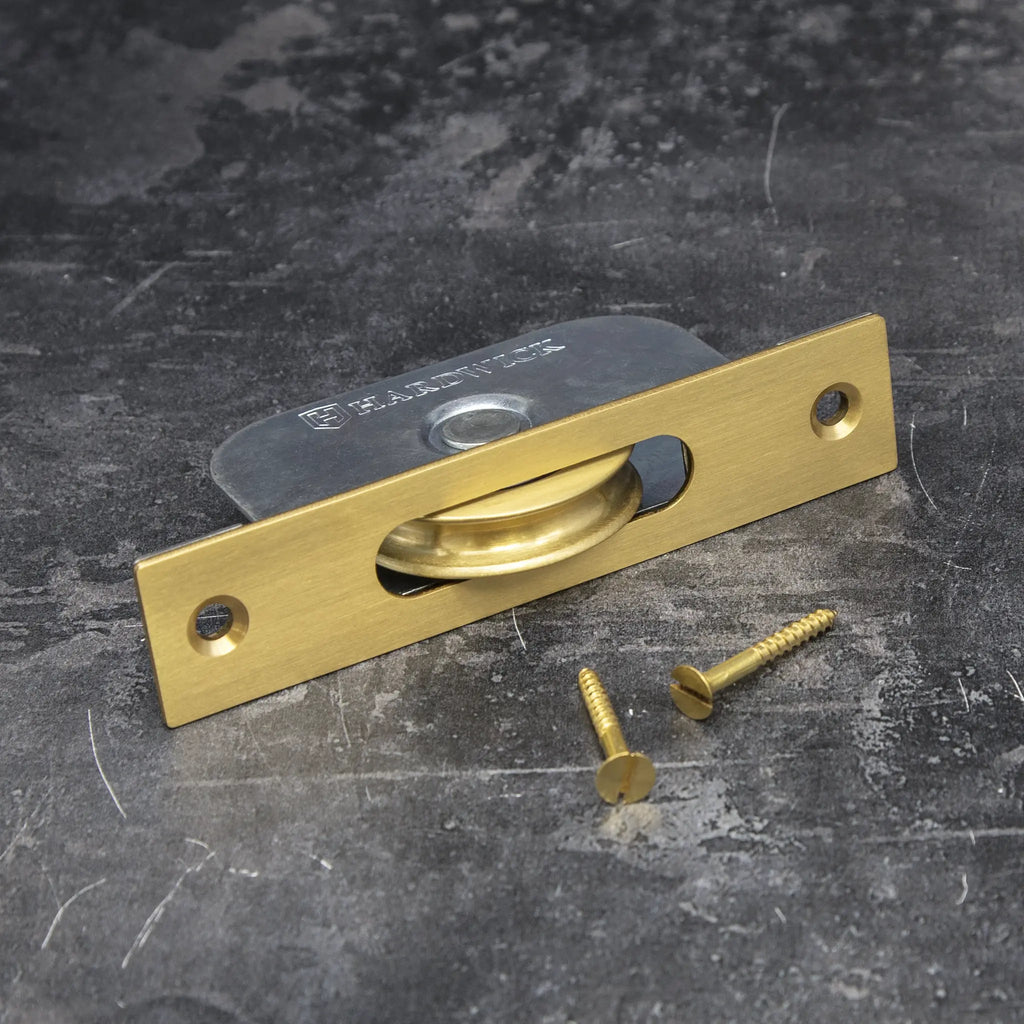 Satin Brass Square End Ball Bearing Sliding Sash Pulley