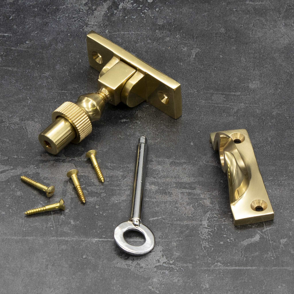 Polished Brass Locking Brighton Sliding Sash Fastener