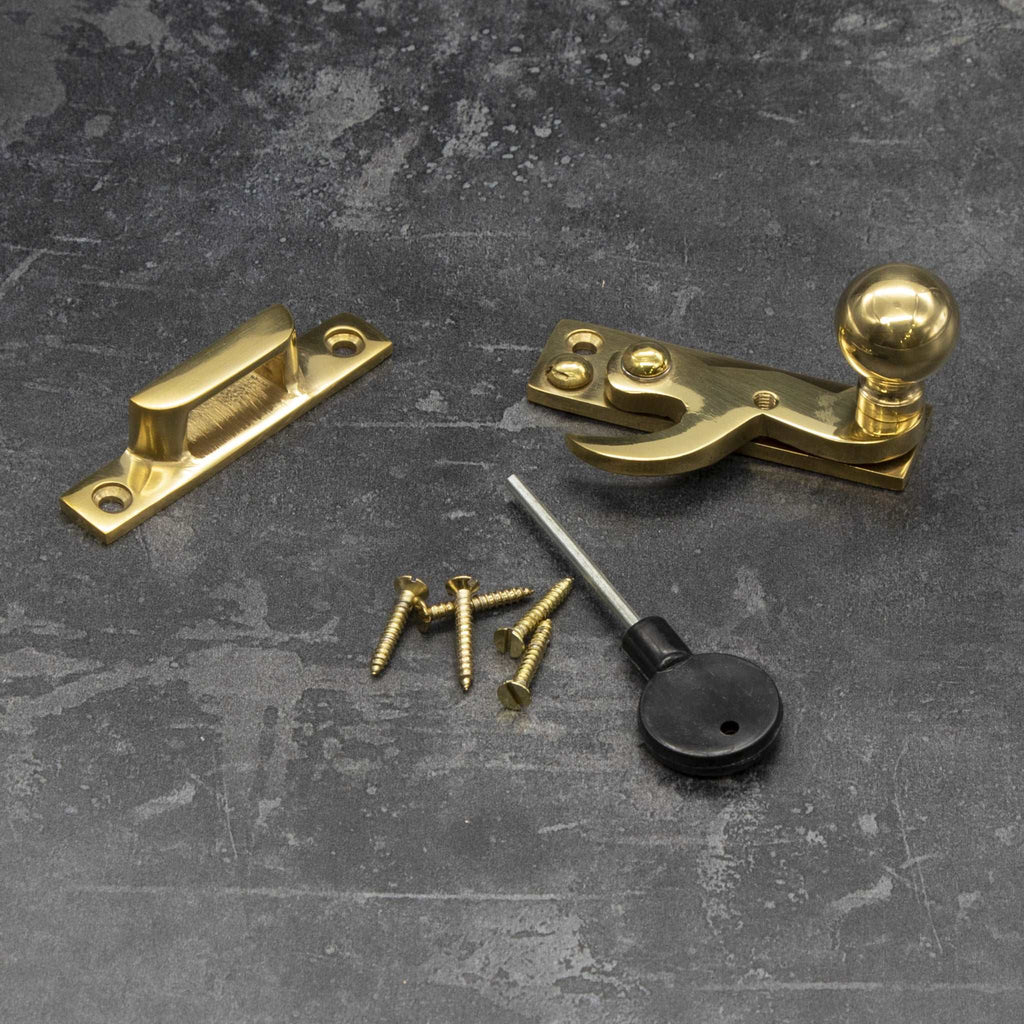 Polished Brass Locking Claw Sash Window Fastener