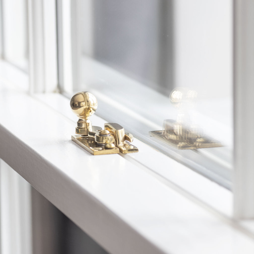 Polished Brass Sliding Sash Window Claw Fastener