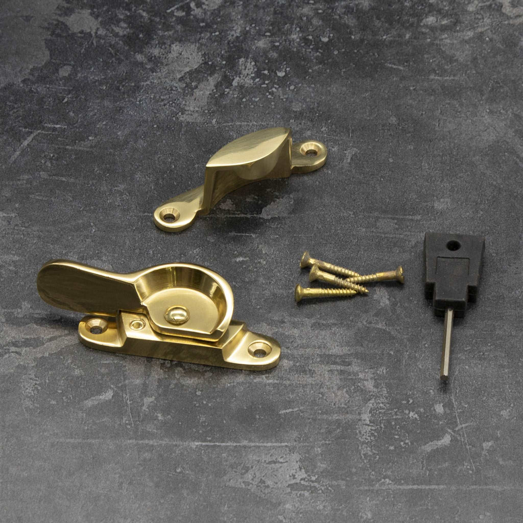 Polished Brass Locking Fitch Sash Window Fastener